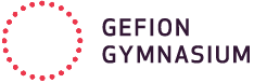 Logo - Rød cirkel med teksten Gefion Gymnasiums ved siden af